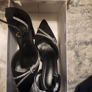 Elegant Black Women's Rhinestone Slingback Heels